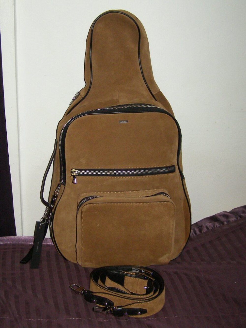 NWT Amiri medium Guitar Bag Brown Suede Backpack Mens Unisex Reversible Straps